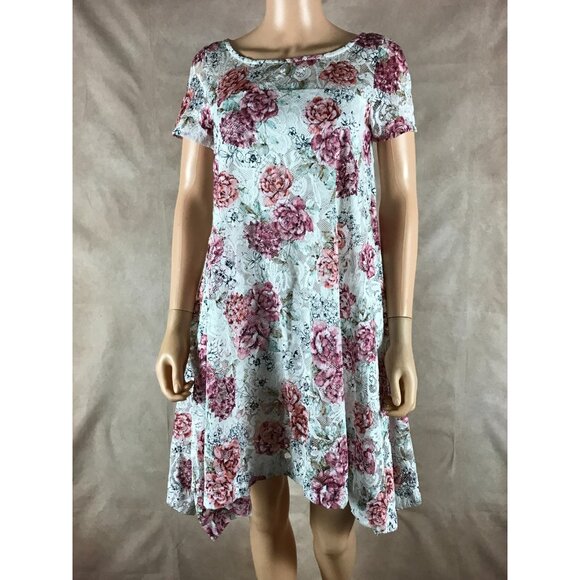 ROBBIE BEE Floral Lace Short Sleeve Asymmetrical Dress NEW Petite Medium - Picture 8 of 8